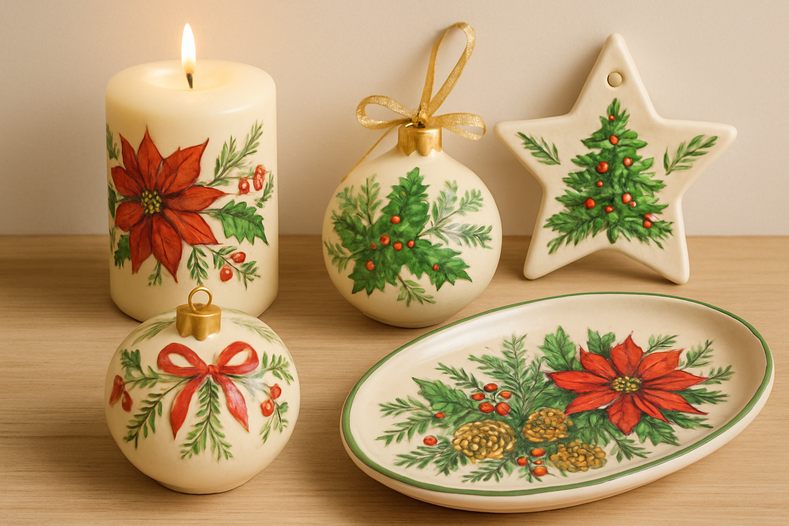 Artículos decorativos pintados a mano y línea navideña exclusiva