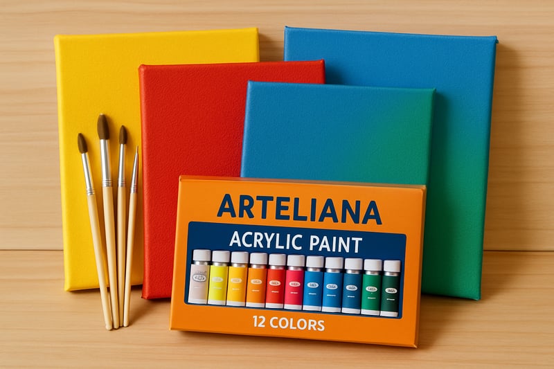 Kit de pintura Arteliana con pinceles y lienzos coloridos